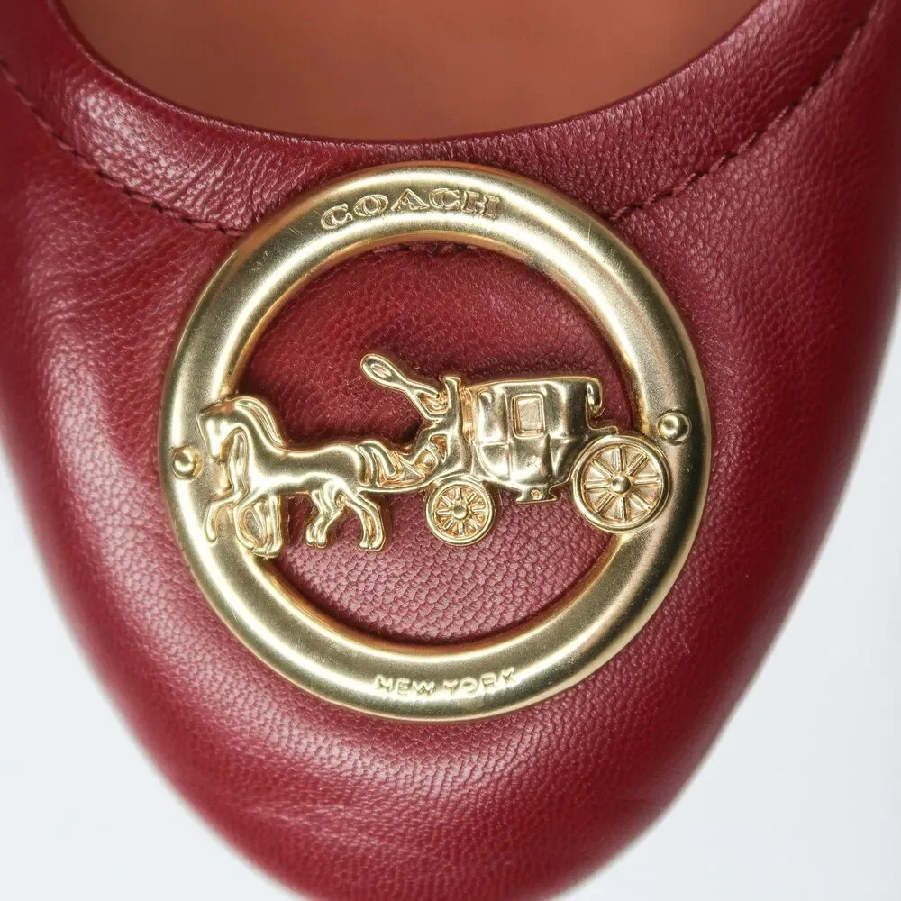 Coach‎ Burgundy Leather Ballet Flats Horse and Carriage Logo Medallion 7B